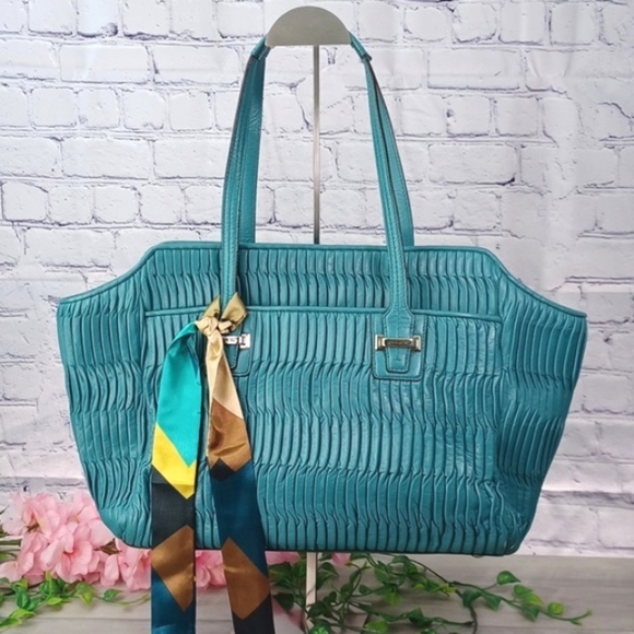 Coach Handbags - Coach Teal Pleated Taylor Satchel 25252